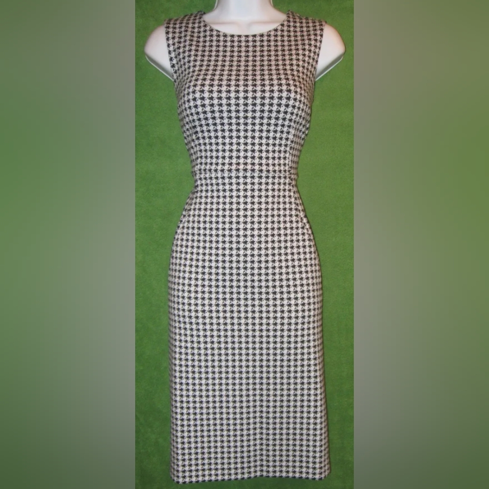 Lands End Black White Houndstooth Stretch Knit Pockets Work Dress 12P